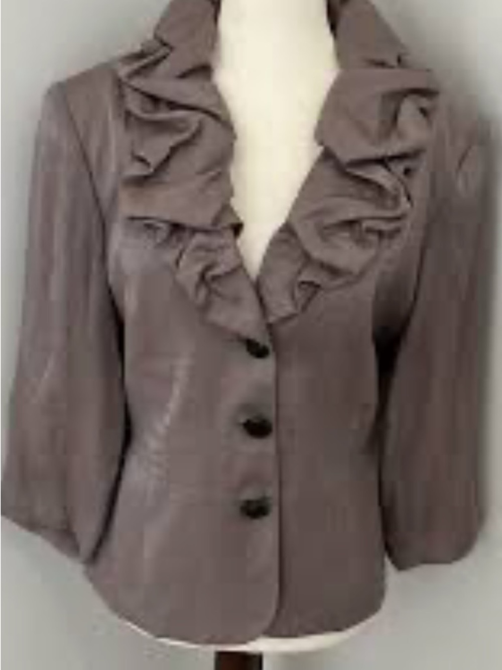 # 5/2 Liliana Shimmery Mauve Ruffle Collar Jacket with Black Satin Sash